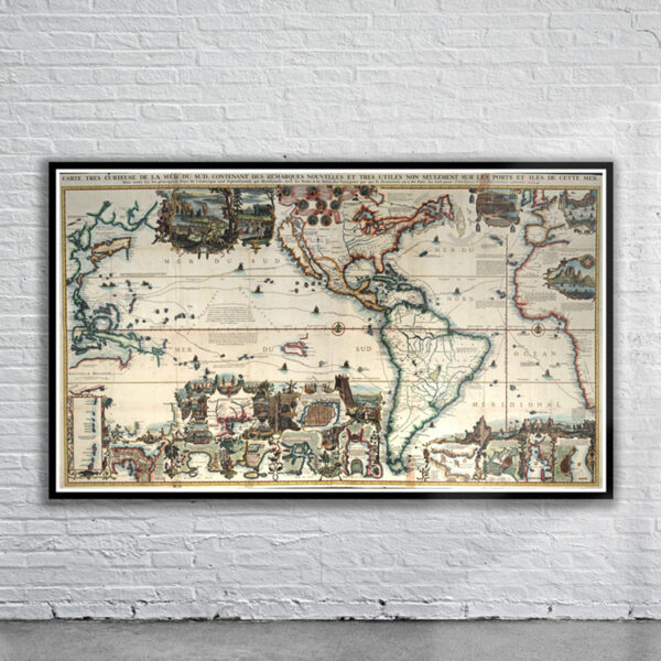 Historic Map : 1842 Mappemonde en Deux Hemispheres. - Vintage Wall Art -  41in x 24in