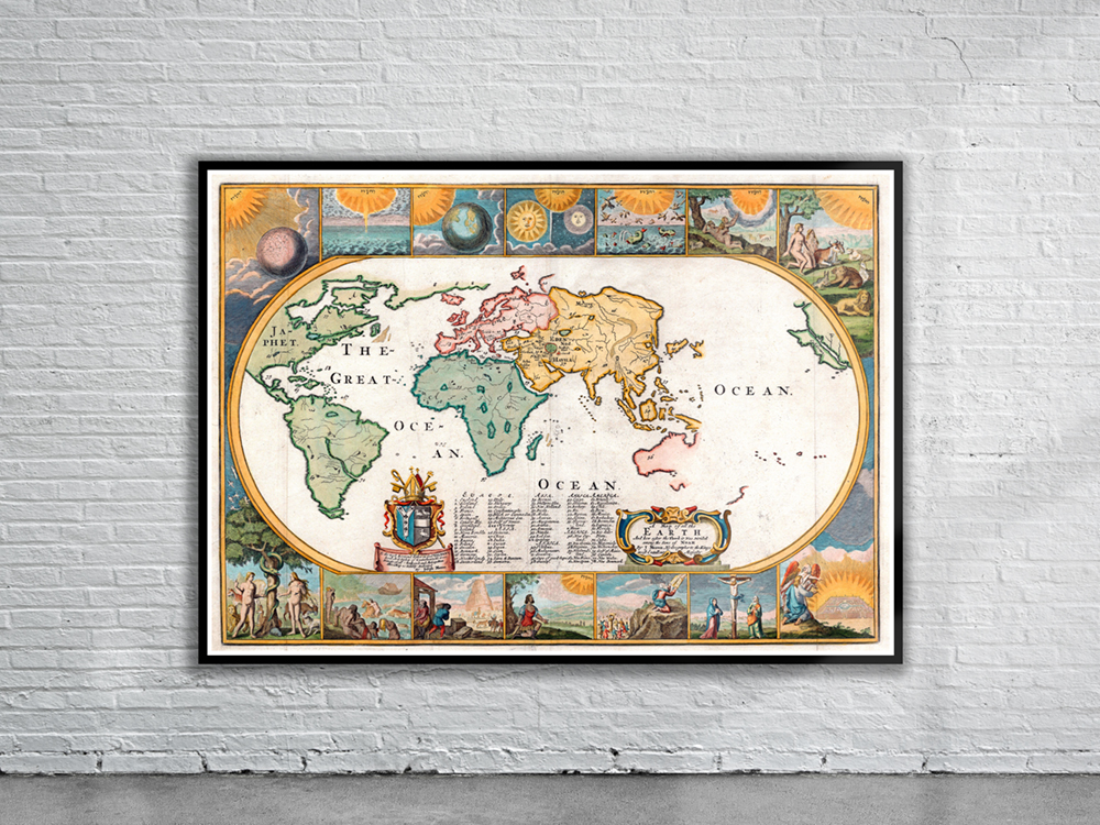ANTIQUE MAP OF WORLD 1689 - Wall Mural
