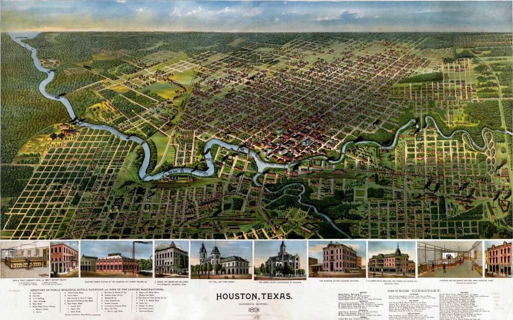 Vintage Birdseye View of Houston 1891