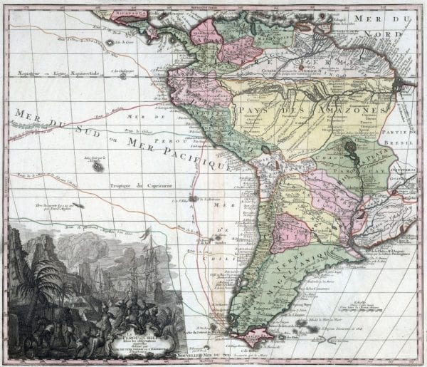 Vintage Map of South America 1734