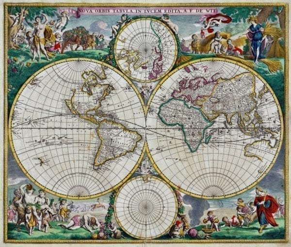 Vintage De Wit World Map 1680