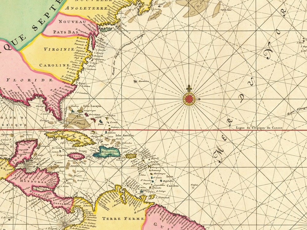 Vintage Map of Atlantic Ocean 1693