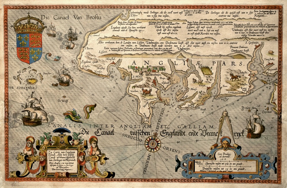 Vintage Map Of Cornwall 1586