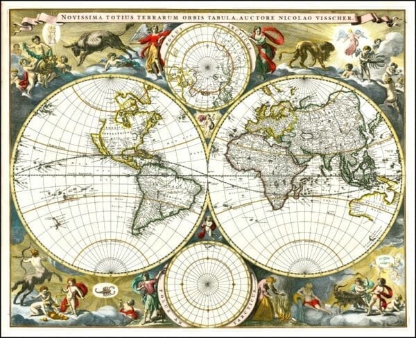 Vintage Visscher Map of the World 1679