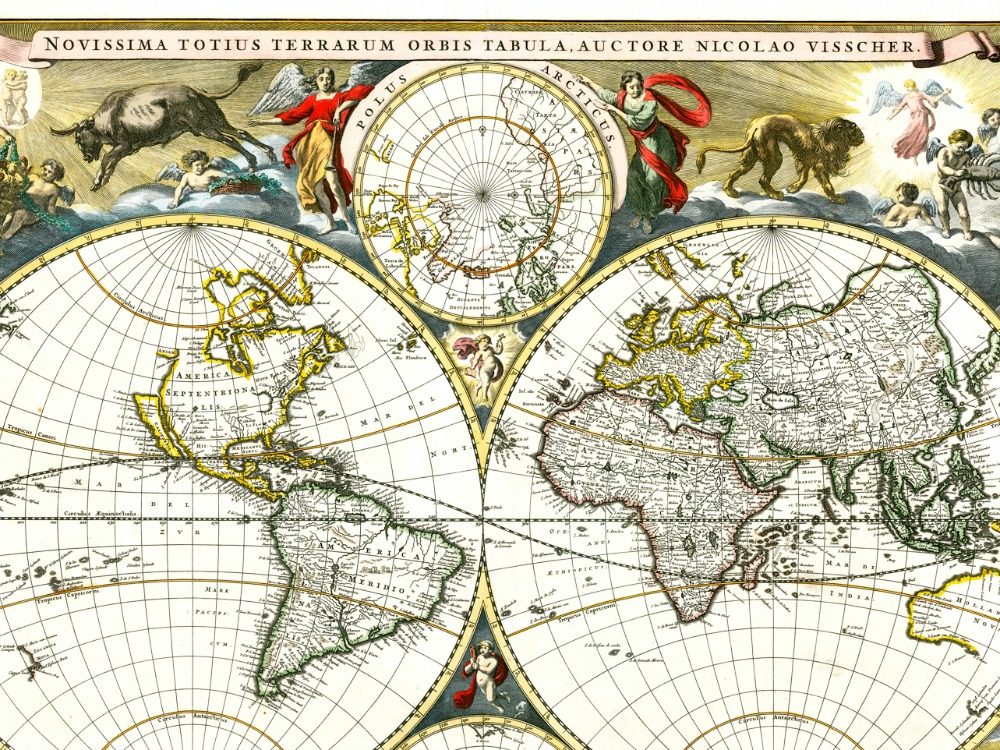 Vintage Visscher Map Of The World 1679