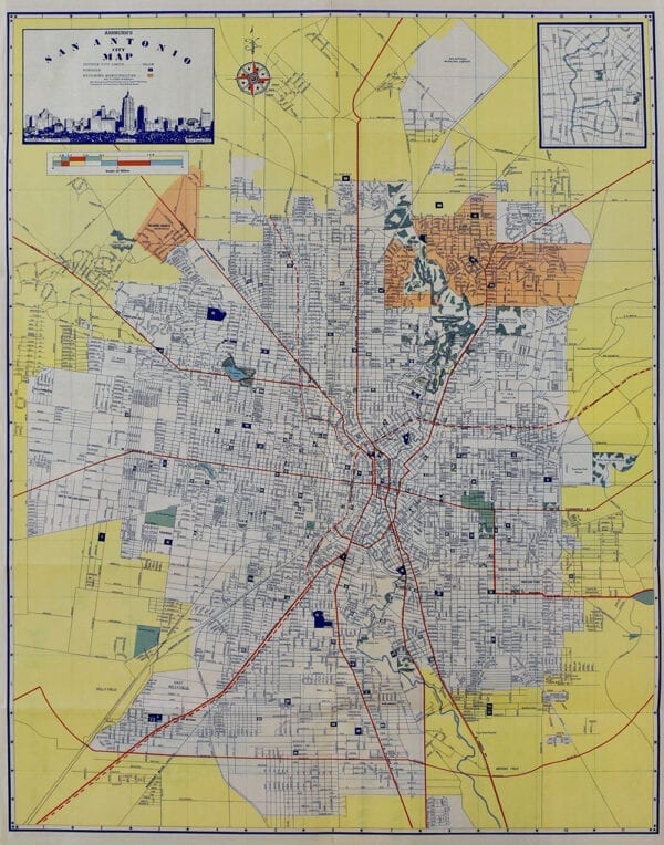 Vintage Map of San Antonio 1950