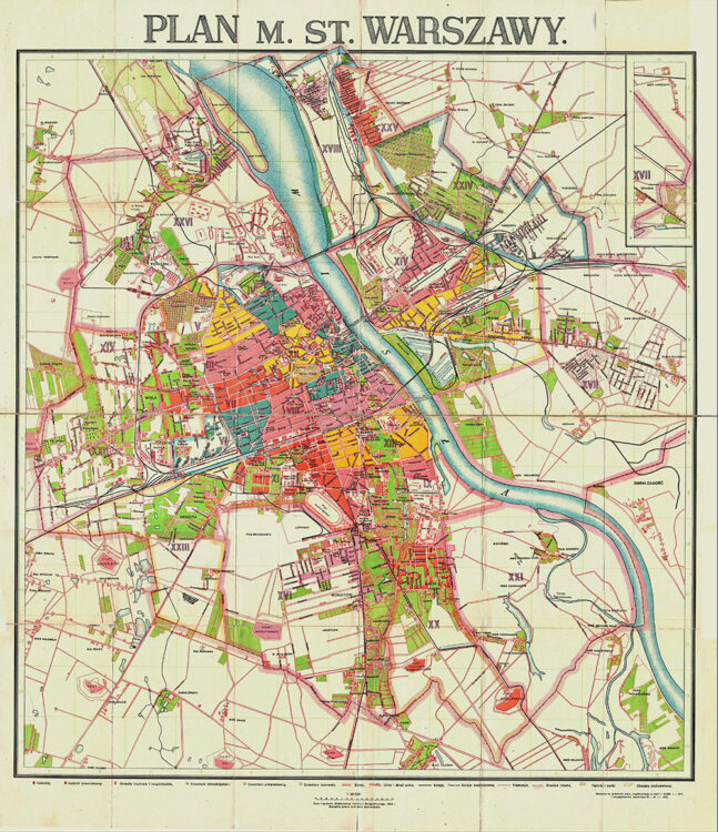 Vintage Map of Warsaw 1924