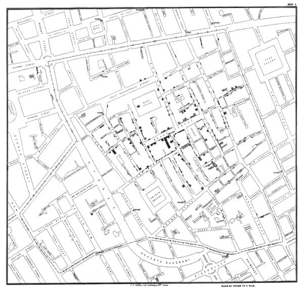 Vintage John Snow Cholera Map of London 1854