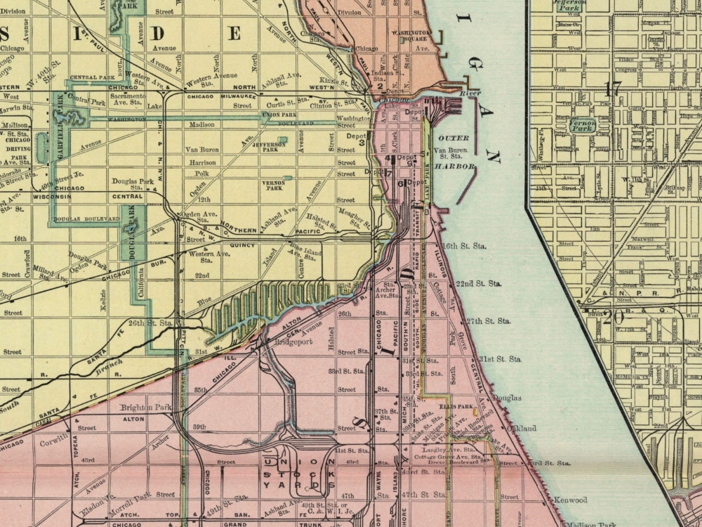 Vintage Chicago Railway Map 1897