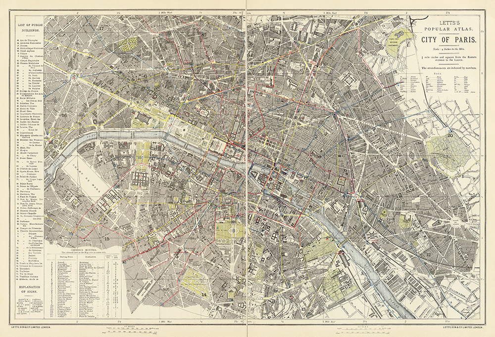 Vintage Map of Paris 1883