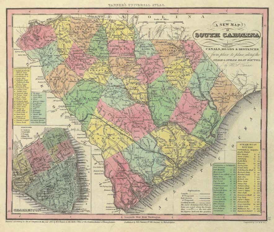 Vintage State Map of South Carolina 1833