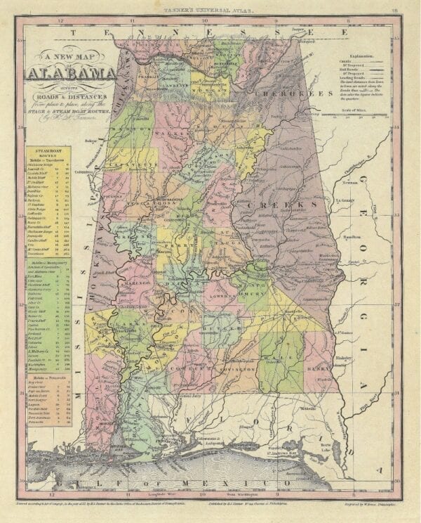 Vintage State Map of Alabama 1833