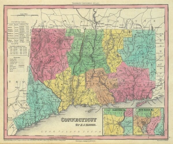 Vintage State Map of Connecticut 1833