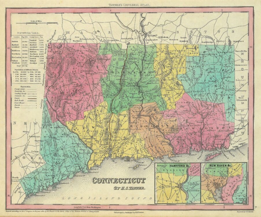 Vintage State Map of Connecticut 1833