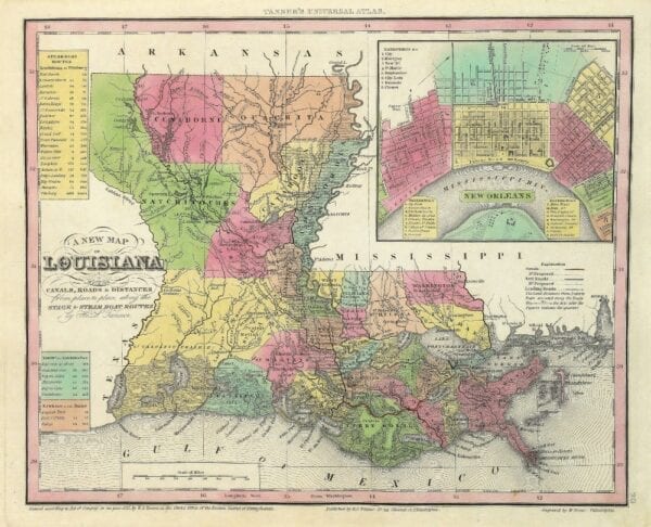 Vintage State Map of Louisiana 1833