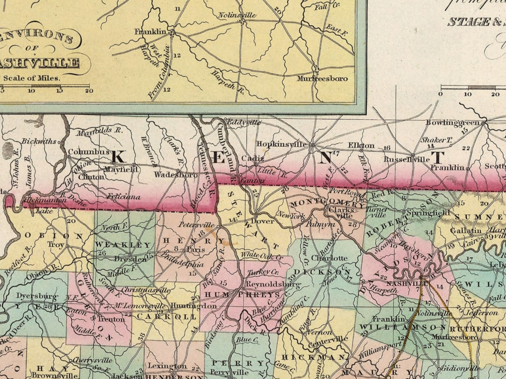 Vintage State Map of Tennessee 1833