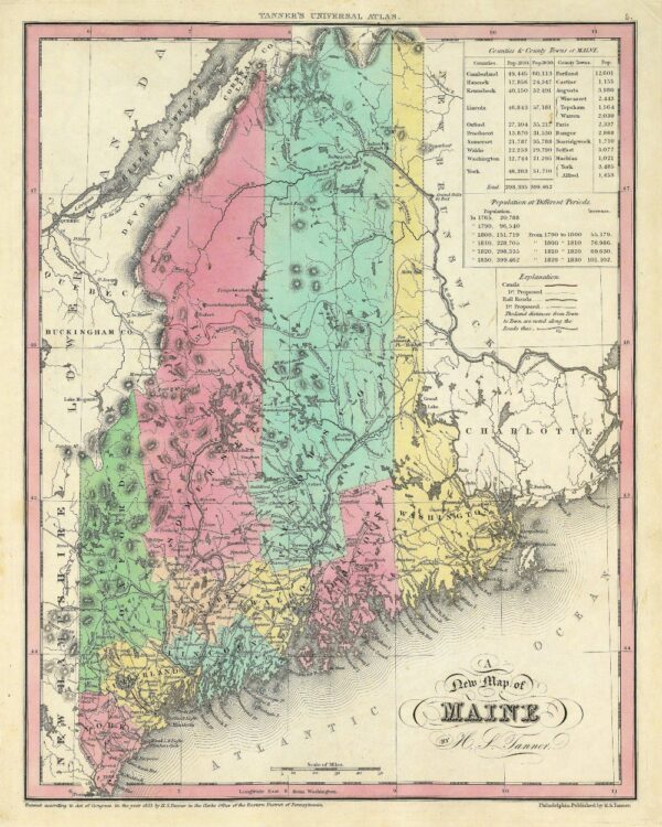 Vintage State Map of Maine 1833