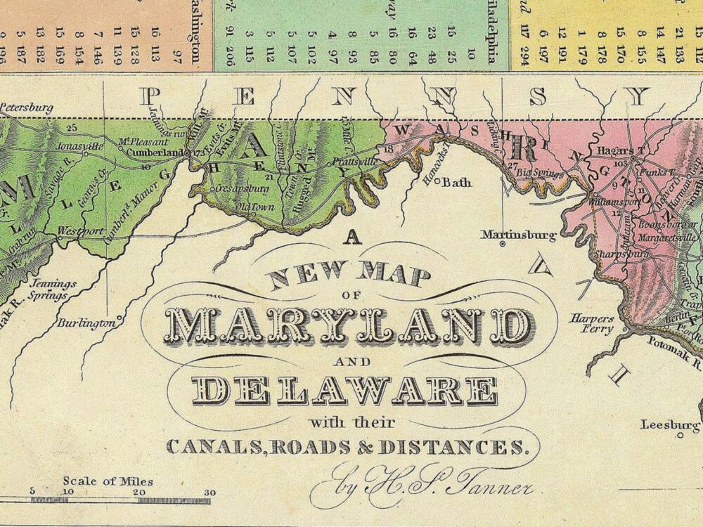 Vintage State Map of Maryland and Delaware 1833