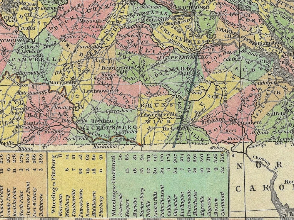 Vintage State Map of Virginia 1833