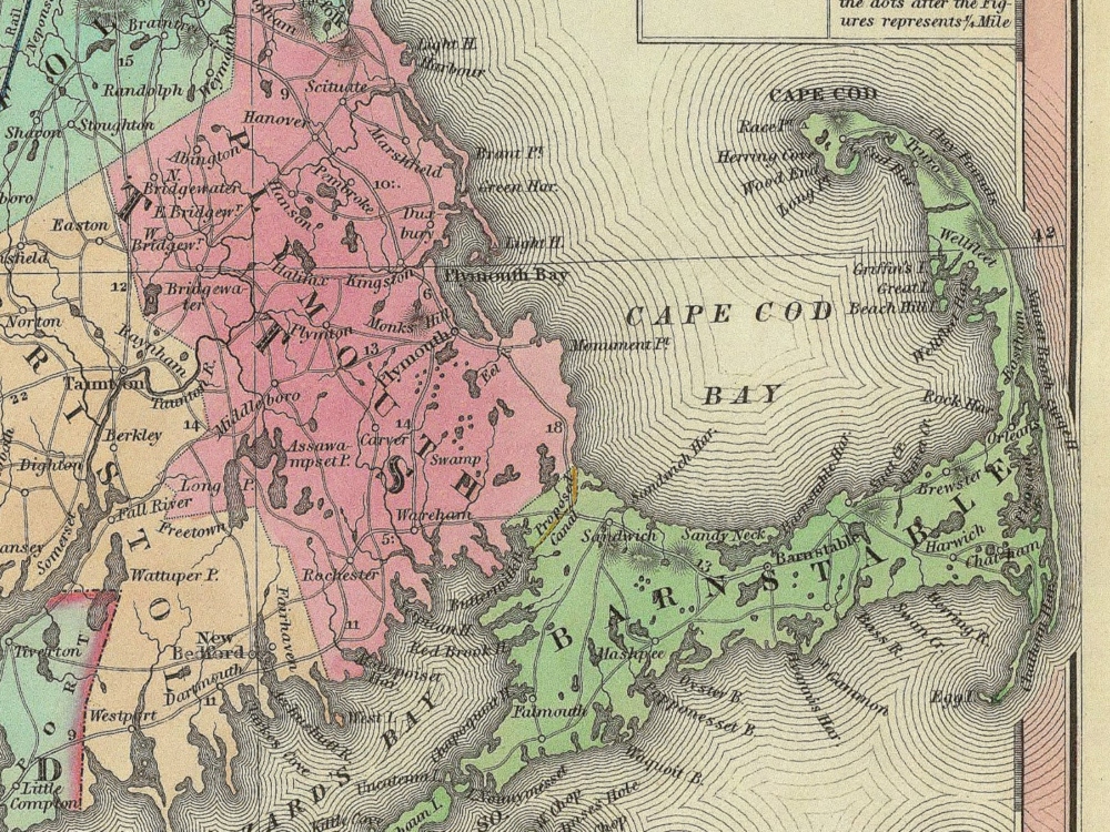 Vintage State Map Of Massachusetts And Rhode Island 1833 4365