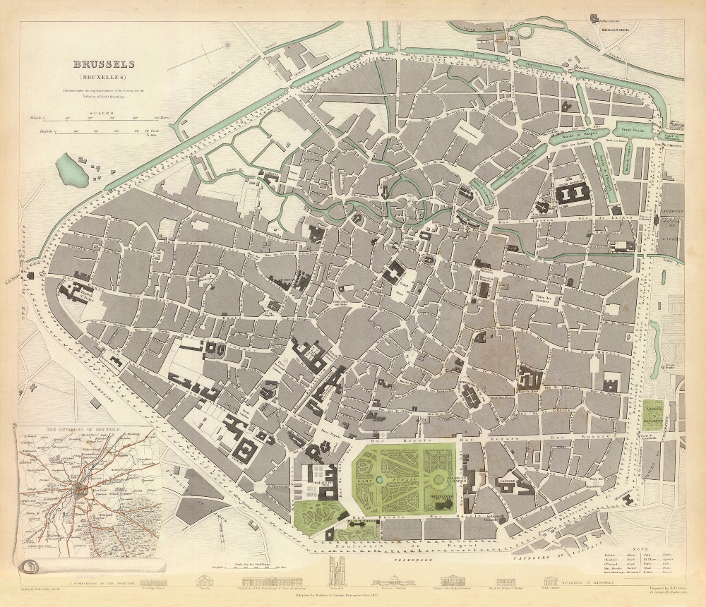 Vintage Map Of Brussels 1837   Brussels SDUK 1837a 1 